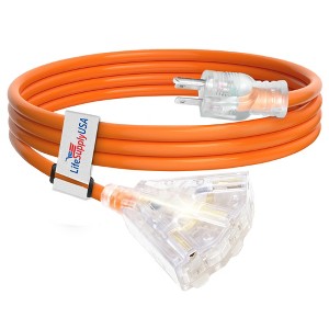LifeSupplyUSA 12 Gauge 3-Outlet Power Extension Cord Outdoor & Indoor Waterproof Cable SJTW 12/3 ETL Listed - 1 of 4