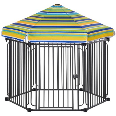 PawHut Heavy-Duty Outdoor Pet Cage Kennel with Weather-Resistant Polyester Roof, Locking Door, & Metal Frame