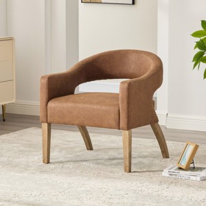 Accent Chair,Modern Barrel Open Back PU Accent Chair with Wooden Legs,Accent Armchair,Accent Chair For Living Room-Koiai - 1 of 4