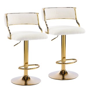 Karl Home Cream Corduroy Upholstered Adjustable Bar Stool With Gold Tone Base - 1 of 4