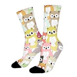 Cute Colorful Owl Women Printed Crew Socks Funny Funky Socks Soft Polyester Novelty Gifts for Artists Men - 1 of 1