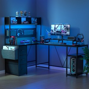 Huxxion 67" L Shaped Gaming Desk, Reversible Computer Desk with Power Outlet Monitor Stands & Pegboard - 1 of 4