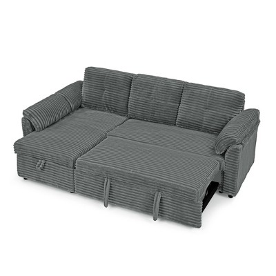 NicBex Pull Out Sleep Couch Sofa Bed, Daybed Frame with Corduroy Tufted Upholstered Sleeper, Full couch daybed with Storage Chaise, Gray