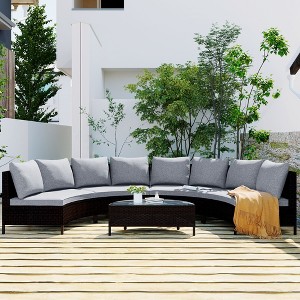 CAVINAS Patio Sectional Furniture Set, All-Weather Outdoor Sofa Set Half-Moon Tempered Glass Tabletop Patio Table for Backyard - 1 of 4