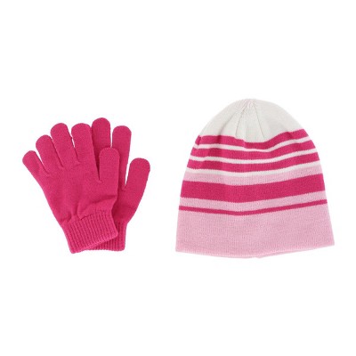 Grand Sierra Girl's 7-16 Striped 2-Piece Winter Beanie and Glove Set