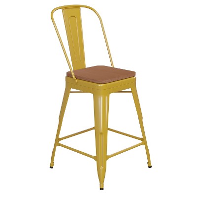 Emma and Oliver Metal Indoor-Outdoor Stool with Removable Back and All-Weather Polystyrene Seat