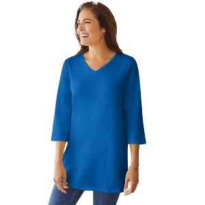 Woman Within Plus Size Perfect Three-Quarter Sleeve V-Neck Tunic - 1 of 4