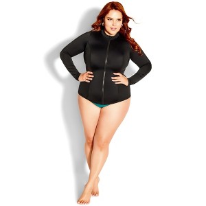 Women's Plus Size Cancun Long Sleeve Sun Top - black | CITY CHIC - 1 of 4