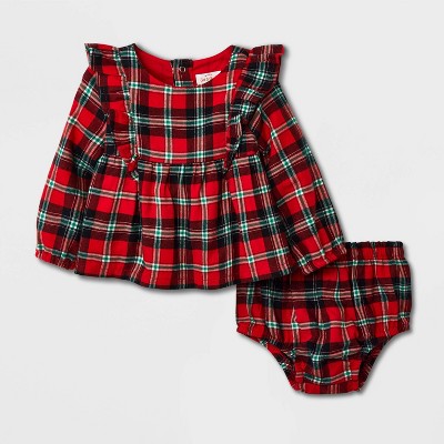 Baby Girls' Flannel Plaid Top & Bottom Set - Cat & Jack™ Red Newborn