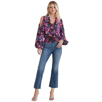 VENUS Womens Ruffle Cold Shoulder Blouse