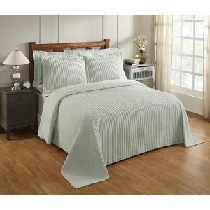 King Jullian Collection 100% Cotton Tufted Unique Luxurious Bold Stripes Design Bedspread Sage - Better Trends - 1 of 3