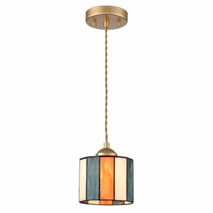 Claxy Tiffany Style Pendant Light Cylinder Stained Glass Hanging Light Kit - 1 of 4