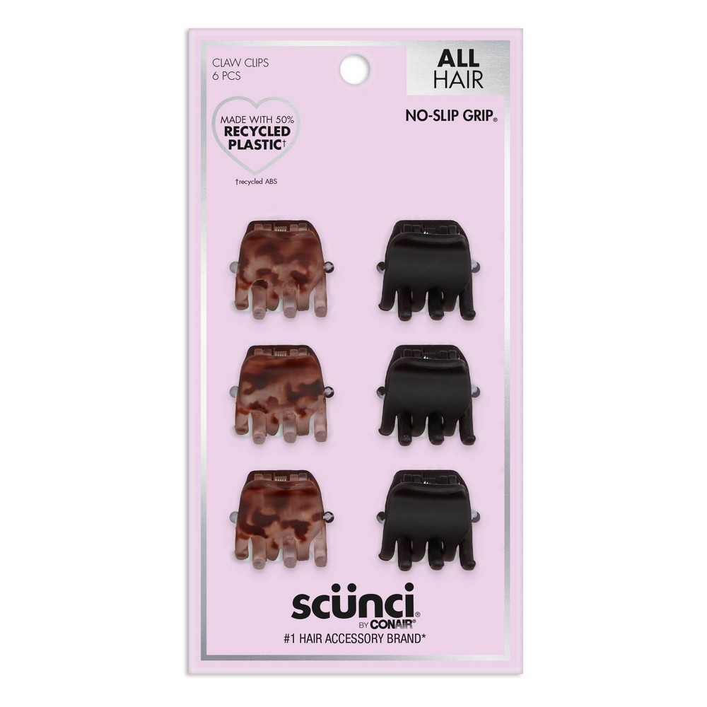 scunci No-Slip Grip Mini Claw Clips - Matte Tortoise/Black - All Hair - 6pcs