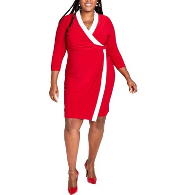 Kasper Womens Surplice V-Neck Wrap Dress, Red, 3X