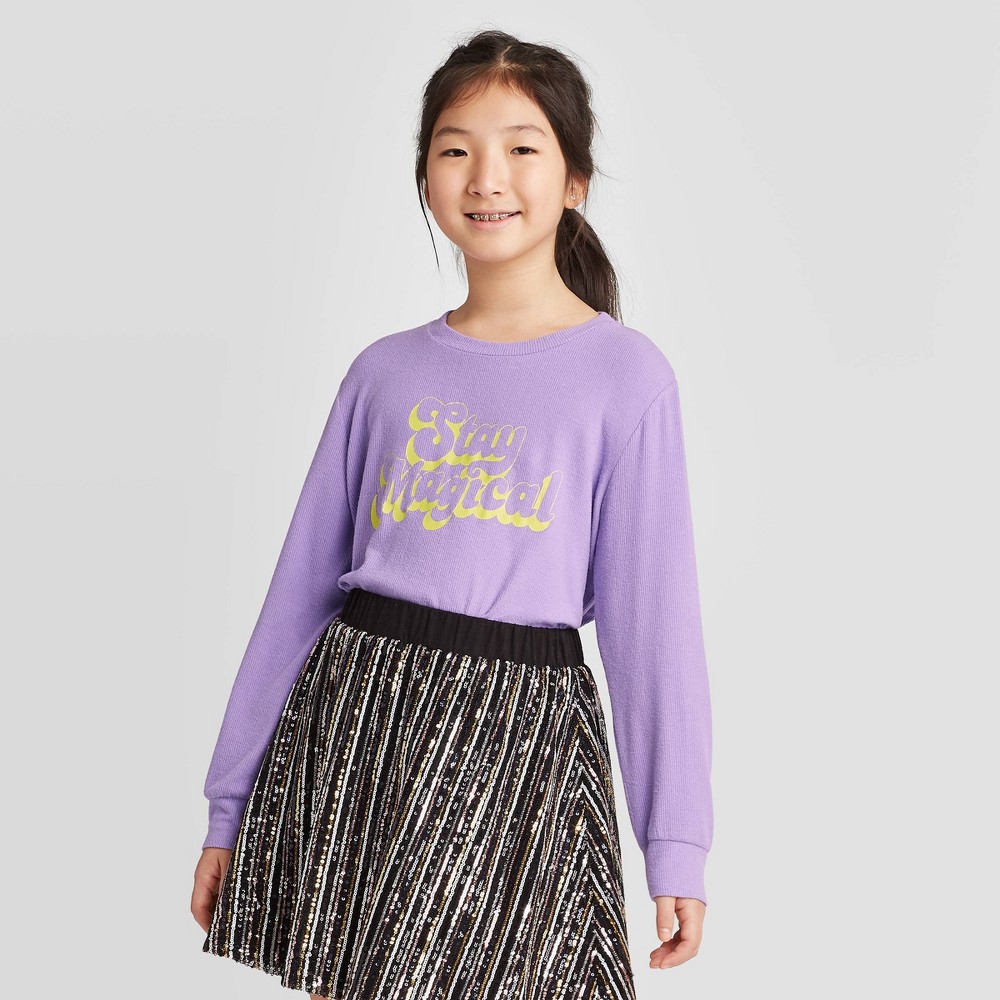 Girls' Long Sleeve Waffle Knit Glow in the Dark Top - art class Purple L, Girl's, Size: Large was $14.99 now $5.24 (65.0% off)