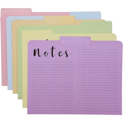 Paper Junkie 12 Pack Lined File Folders, Pastel Colors, Heavyweight Decorative Ruled File Folders with Notes, 1/3 Cut Tab, Letter Size, 6 Colors