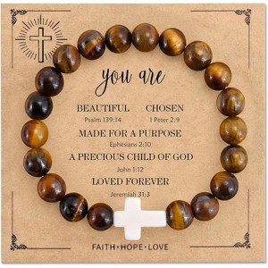 Cross Beaded Bracelets for Women, Inspirational Natural Heart Religious Bracelets for Women - 1 of 4