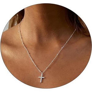 Gold Sideways Cross Necklace for Women, 14K Gold Plated Simple Everyday Choker - 1 of 4