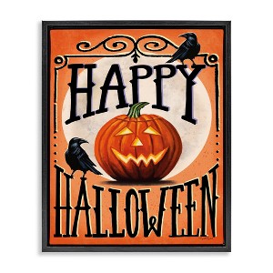 Stupell Industries Happy Halloween with Crows Floating Frame Canvas Art - 1 of 4