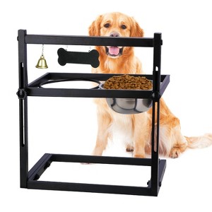iMountek "Adjustable Raised Dog Bowls with 4.1-12.4in Height, Stainless Steel Double Bowls & Name Plate" Black - 1 of 4