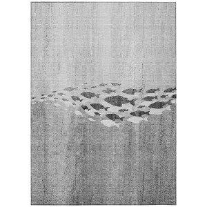 Gray Silver And Charcoal Nautical Washable Indoor Outdoor Area Rug - 1 of 4