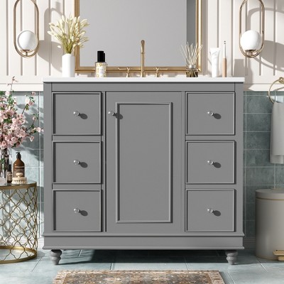 36" Contemporary Bathroom Vanity With Sink, 4 Drawers, 1 Cabinet Door and Adjustable Shelves 4W - ModernLuxe