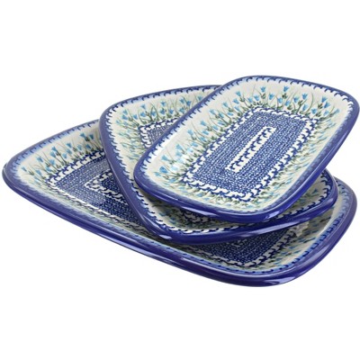 Blue Rose Polish Pottery 6200 Vena 3 Piece Rectangular Serving Set