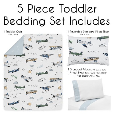 Blue and Green Airplane Microfiber Toddler Bedding Set