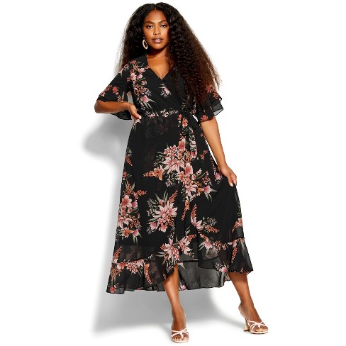 Chic| Women's Plus Size Love Maxi Dress Black Rose 18w : Target