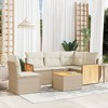 vidaXL 6 Piece Patio Sofa Set with Cushions Beige and Cream Poly Rattan - With Table - 2 of 4