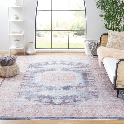 Serapi 6'7" x 9' Blue and Terracotta Washable Area Rug