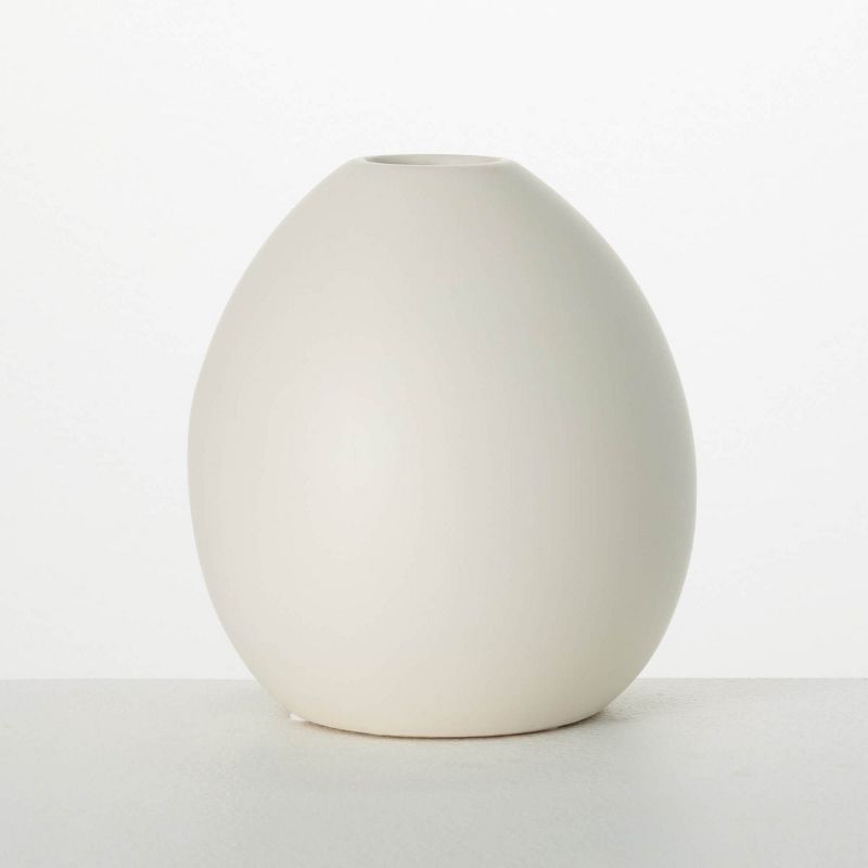 Sullivans 7.5" Modern Matte Ivory Oval Vase, Ceramic, 1 of 8