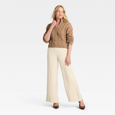 Women's Long Sleeve Split Neck Cable Pullover Sweater - A New Day' - image 3