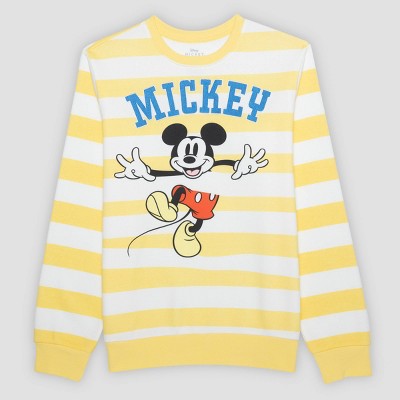 Men's Mickey Mouse & Friends Striped Crewneck Sweatshirt - Lemon Yellow XL