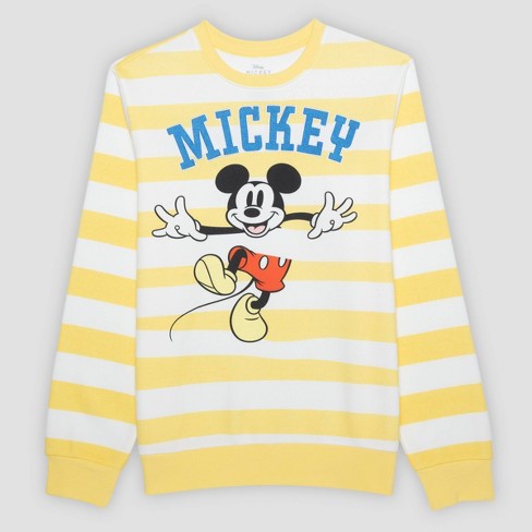 Men's Mickey Mouse & Friends Striped Crewneck Sweatshirt - Lemon Yellow - image 1 of 3