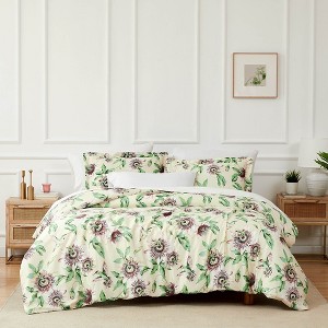 Southshore Fine Living Passiflora 300 Thread-Count 100% Cotton Sateen Floral Duvet Cover Set - 1 of 4