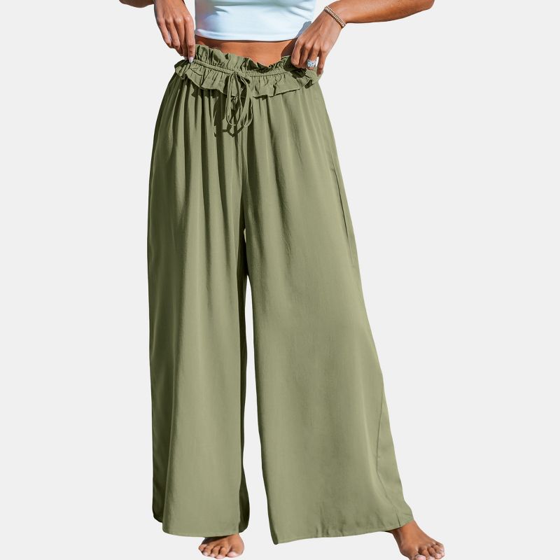Women's Olive Paperbag Wide Leg Pants - Cupshe, 1 of 5