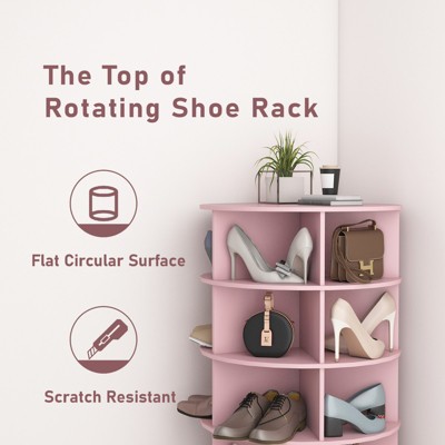 Pink 7-Tier Rotating Shoe Rack Tower for 28 Pairs
