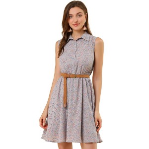 INSPIRE CHIC Women's Floral Sleeveless Half Placket Mini Belted Summer Dress - 1 of 4