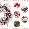 GAOMON 18 Inch Christmas Wreath for Front Door, Artificial Snow Flocked Wreath with Pine Cones Berries Red Apples, Red & White - 2 of 4