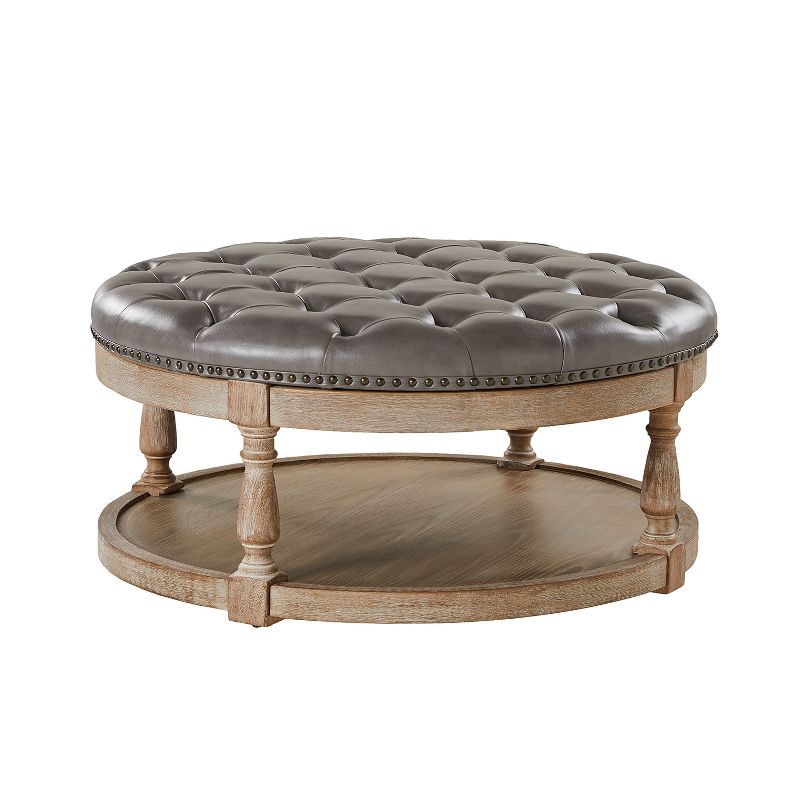 Chloe Vegan Leather Round Cocktail Ottoman with Storage and Nailhead | ARTFUL LIVING DESIGN, 2 of 11