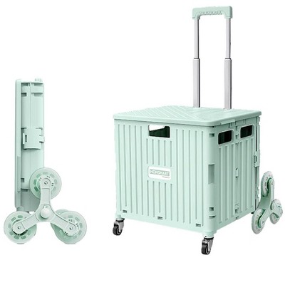 Viviendo 65L Foldable Shopping Trolley Cart Portable Grocery Basket Climbing Wheel with Top Cover