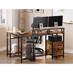 L-Shaped Desk - Home Office Computer Desk with Filing Cabinet, Corner Desk for Playing, Working, Writing and Studying, Space Saving - 1 of 4