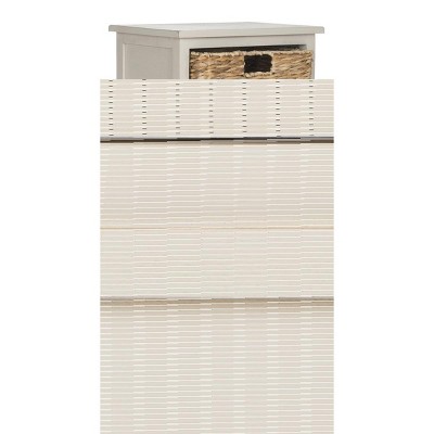 Vintage Grey Pine Wood Accent Cabinet with Wicker Baskets