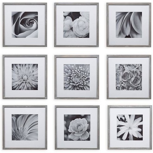 Gallery Perfect (Set of 9) 12"x12" Matted to 8"x8" Gallery Frames Gray - image 1 of 4