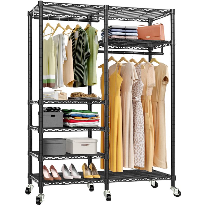VIPEK R4 Rolling Garment Rack Heavy Duty Clothes Rack with Double Rods and Lockable Wheels, 1 of 13