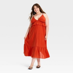 Women's Ruffle Maxi Dress - A New Day™ Orange XXL : Target