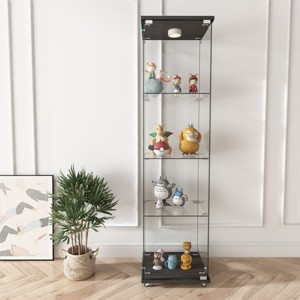 Glass Display Cabinet with Glass Doors & LED Lights, Glass Showcase with Shelves, Decorative Storage for Living Room – Cuddlewood - 1 of 4