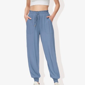 Anna-Kaci Active Women's Summer Comfy Lightweight Drawstring Elastic High Waist Joggers Pants with Pockets - 1 of 4