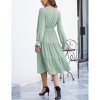 BLUEMING Womens V Neck Long Sleeve Peasant Dress Poet Sleeve Dress Surplice Shirred Waist Tiered Womens Fall Fashion, Grass green - XL - 2 of 4